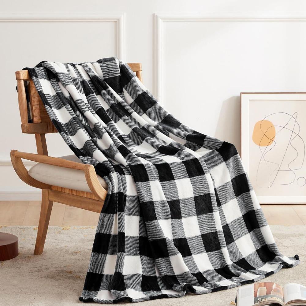 imageTouchat Halloween Blanket Fleece Throw Blankets Buffalo Plaid Throw Blanket for Couch Sofa Bed Soft Warm Fuzzy Cozy Plush Checkered Blanket Farmhouse Fall Decor PurpleBlack and White Plaid