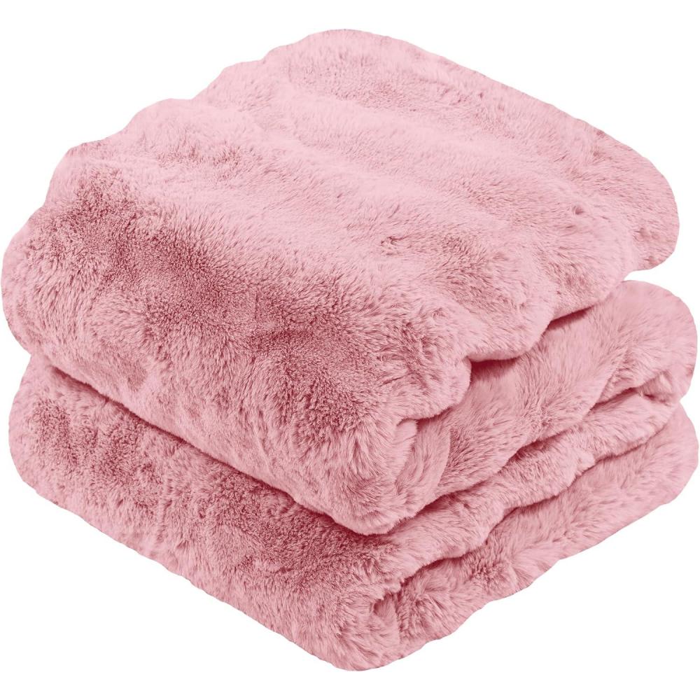 imageTouchat Luxury Faux Rabbit Fur Throw Blanket for CouchSuper Heavy Warm Cozy Fuzzy Blanket for Sofa Bedroom Living RoomUltra Soft Fluffy Reversible Plush Blanket for Home Decor GiftsCream WhitePink
