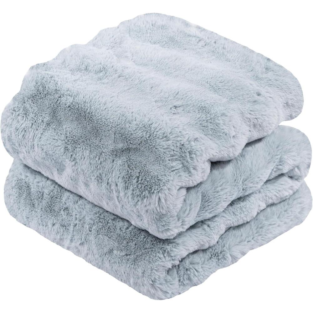 imageTouchat Luxury Faux Rabbit Fur Throw Blanket for CouchSuper Heavy Warm Cozy Fuzzy Blanket for Sofa Bedroom Living RoomUltra Soft Fluffy Reversible Plush Blanket for Home Decor GiftsCream WhiteBlue