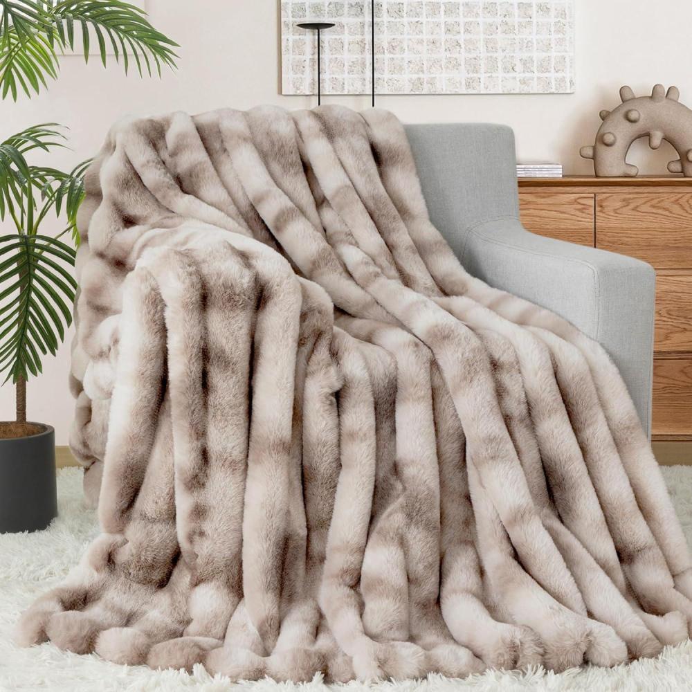imageTouchat Luxury Faux Rabbit Fur Throw Blanket for CouchSuper Heavy Warm Cozy Fuzzy Blanket for Sofa Bedroom Living RoomUltra Soft Fluffy Reversible Plush Blanket for Home Decor GiftsCream WhiteTiedye Coffee