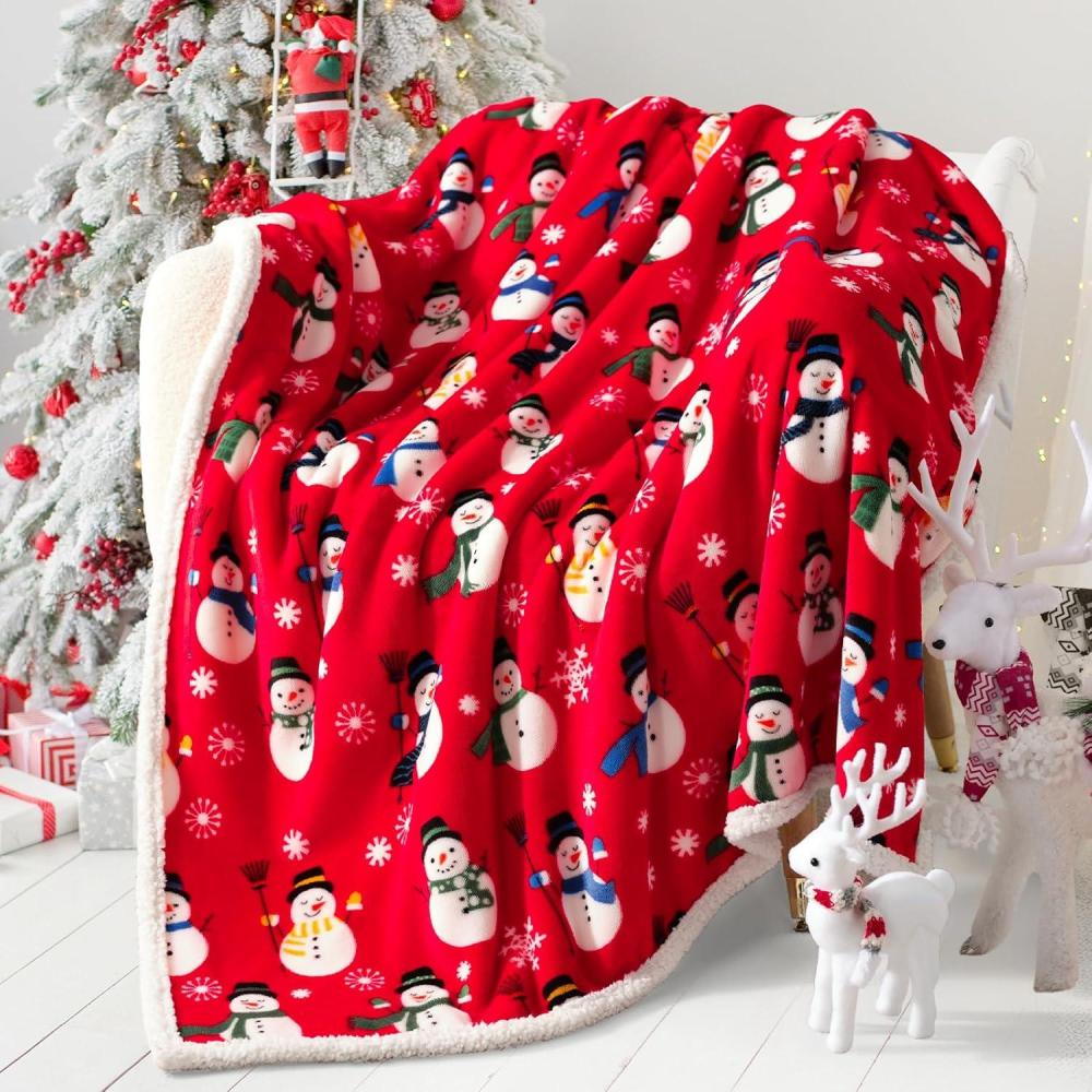 imageTouchat Sherpa Christmas Throw Blanket Fuzzy Fluffy Soft Cozy Blanket Fleece Flannel Plush Microfiber Blanket for Couch Bed Sofa 50quot X 60quot Red SnowmanRed Snowman