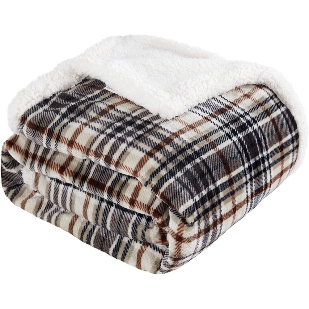 imageTouchat Sherpa Plaid Throw Blanket 60quot X 70quotFuzzy Fluffy Cozy Soft Blanket Fleece Flannel Plush Twin Size Microfiber Blanket for Couch Bed Sofa BrownBrown