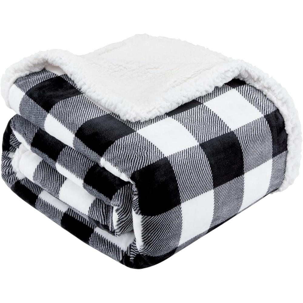 imageTouchat Sherpa Red and Black Buffalo Plaid Christmas Twin Blanket 60quot X 70quot Fuzzy Fluffy Soft Cozy Throw Blanket Fleece Flannel Plush Microfiber Blanket for Couch Bed SofaBlack