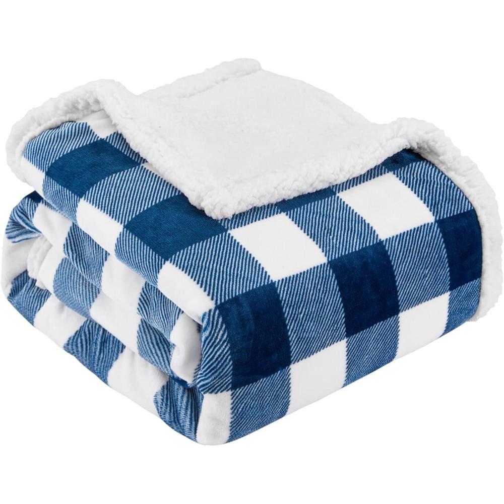 imageTouchat Sherpa Red and Black Buffalo Plaid Christmas Twin Blanket 60quot X 70quot Fuzzy Fluffy Soft Cozy Throw Blanket Fleece Flannel Plush Microfiber Blanket for Couch Bed SofaNavy