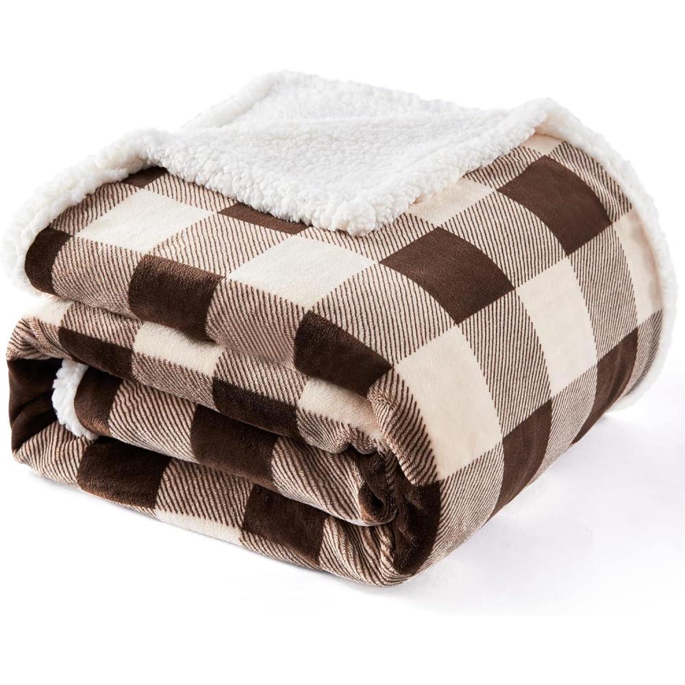imageTouchat Sherpa Red and Black Buffalo Plaid Christmas Twin Blanket 60quot X 70quot Fuzzy Fluffy Soft Cozy Throw Blanket Fleece Flannel Plush Microfiber Blanket for Couch Bed SofaBrown01