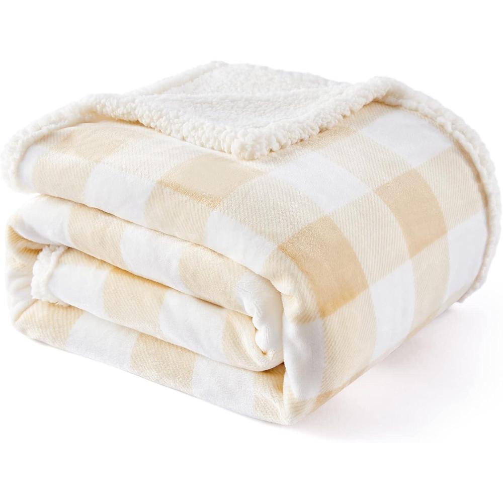 imageTouchat Sherpa Red and Black Buffalo Plaid Christmas Twin Blanket 60quot X 70quot Fuzzy Fluffy Soft Cozy Throw Blanket Fleece Flannel Plush Microfiber Blanket for Couch Bed SofaBeige