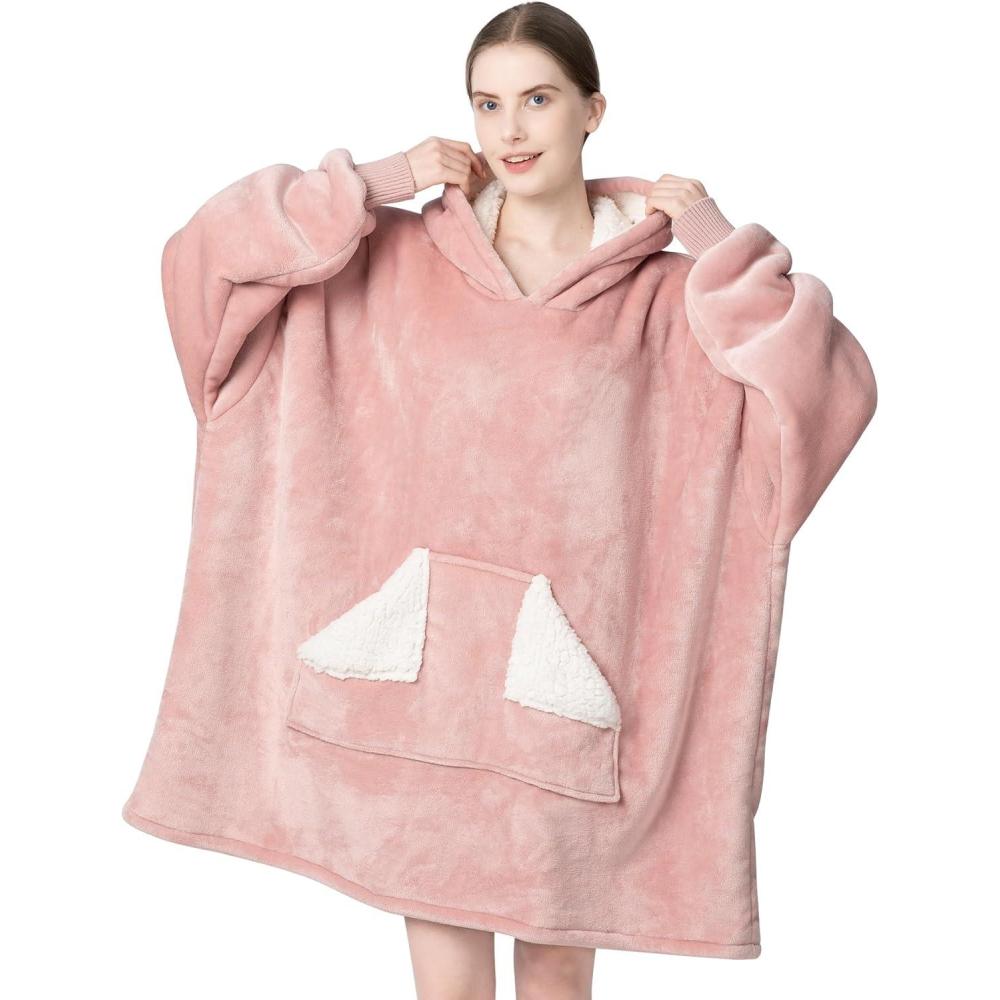 imageTouchat Wearable Blanket Hoodie Oversized Sherpa Fleece Sweatshirt Blanket with Giant Hood Pocket and Sleeves for Adult Warm ampamp Cozy Grey Blanket Gifts for WomenPink