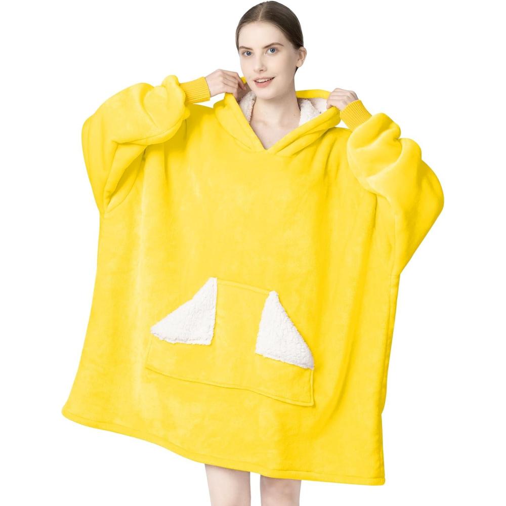 imageTouchat Wearable Blanket Hoodie Oversized Sherpa Fleece Sweatshirt Blanket with Giant Hood Pocket and Sleeves for Adult Warm ampamp Cozy Grey Blanket Gifts for WomenButter Yellow