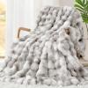 imageTouchat Luxury 1000GSM Faux Rabbit Fur Throw Blanket Super Heavy Warm Cozy Grey Blankets for Couch Bed Sofa Ruched Plush Fuzzy Elegant Soft Reversible Mink Blanket for Living Room Bedroom BlueTdgrey