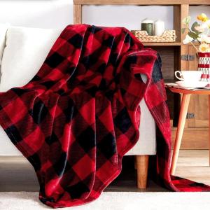 Touchat Halloween Blanket, Fleece Throw Blankets, Buffalo Plaid Throw Blanket for Couch Sofa Bed, Soft Warm Fuzzy Cozy Plush Checkered Blanket, Farmhouse Fall Decor, Purple(Red and Black Plaid)