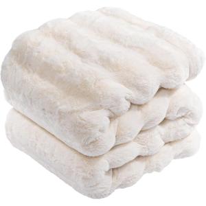 Touchat Luxury Faux Rabbit Fur Throw Blanket for Couch,Super Heavy Warm Cozy Fuzzy Blanket for Sofa Bedroom Living Room,Ultra Soft Fluffy Reversible Plush Blanket for Home Decor Gifts,Cream White(Cream White-a)
