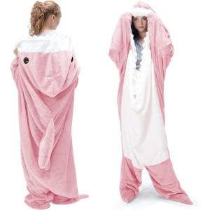 Touchat Shark Blanket for Adult Super Soft Cozy Flannel Wearable Blanket, Cartoon Animals Hoodie, Sleeping Bag Cosplay Costume Blanket Gifts for Shark Lovers (Pink Starfish, M)(Pink)