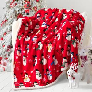 Touchat Sherpa Christmas Throw Blanket, Fuzzy Fluffy Soft Cozy Blanket, Fleece Flannel Plush Microfiber Blanket for Couch Bed Sofa (50″ X 60″, Red Snowman)(Red Snowman)