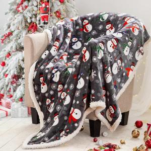 Touchat Sherpa Christmas Throw Blanket, Fuzzy Fluffy Soft Cozy Blanket, Fleece Flannel Plush Microfiber Blanket for Couch Bed Sofa (50″ X 60″, Red Snowman)(Grey Snowman)
