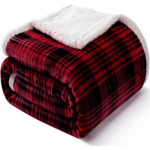 Touchat Sherpa Plaid Throw Blanket, 60″ X 70″Fuzzy Fluffy Cozy Soft Blanket, Fleece Flannel Plush Twin Size Microfiber Blanket for Couch Bed Sofa (Brown)(Checkered Red)