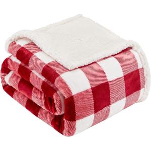 Touchat Sherpa Red and Black Buffalo Plaid Christmas Twin Blanket 60″ X 70″, Fuzzy Fluffy Soft Cozy Throw Blanket, Fleece Flannel Plush Microfiber Blanket for Couch Bed Sofa(Red and White)