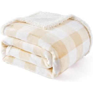 Touchat Sherpa Red and Black Buffalo Plaid Christmas Twin Blanket 60″ X 70″, Fuzzy Fluffy Soft Cozy Throw Blanket, Fleece Flannel Plush Microfiber Blanket for Couch Bed Sofa(Beige)