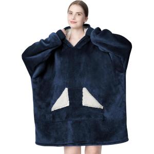Touchat Wearable Blanket Hoodie, Oversized Sherpa Fleece Sweatshirt Blanket with Giant Hood Pocket and Sleeves for Adult, Warm & Cozy Grey Blanket Gifts for Women(Navy Blue)