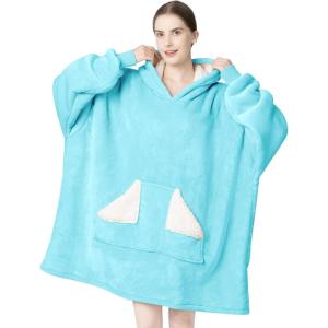 Touchat Wearable Blanket Hoodie, Oversized Sherpa Fleece Sweatshirt Blanket with Giant Hood Pocket and Sleeves for Adult, Warm & Cozy Grey Blanket Gifts for Women(Teal)