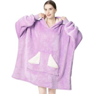 Touchat Wearable Blanket Hoodie, Oversized Sherpa Fleece Sweatshirt Blanket with Giant Hood Pocket and Sleeves for Adult, Warm & Cozy Grey Blanket Gifts for Women(Purple)