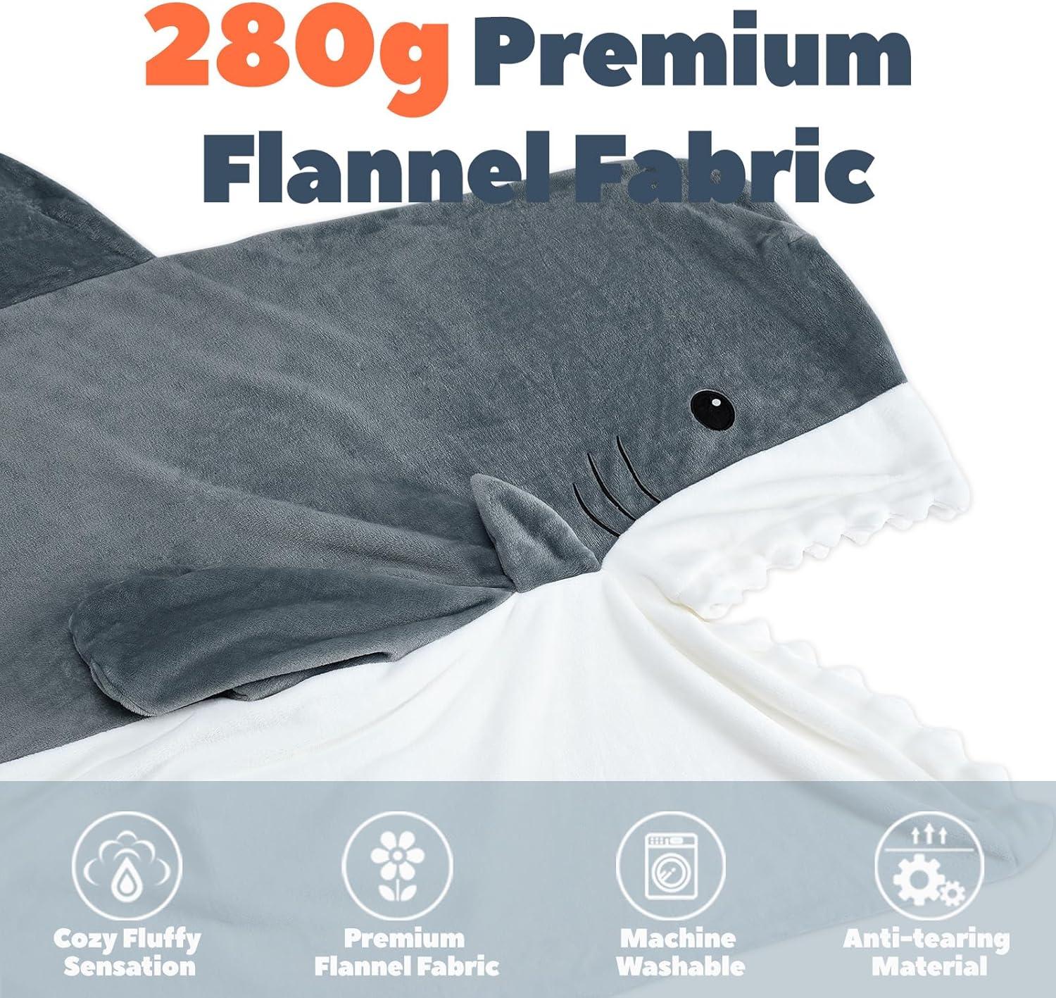 imageTouchat Shark Blanket Hoodie Onesie Wearable Blankets Hoodie Adult Warm Flannel Throw Blanket Tail Sleeping Bag Cartoon Costume Shark Onesie Funny Gifts for Adults PinkMGrey