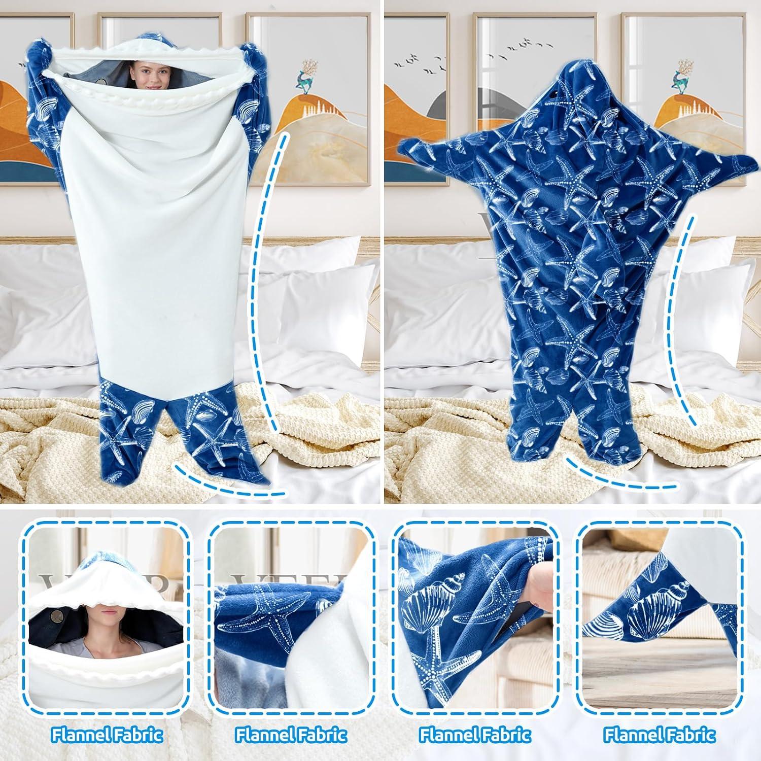 imageTouchat Shark Blanket Hoodie Onesie Wearable Blankets Hoodie Adult Warm Flannel Throw Blanket Tail Sleeping Bag Cartoon Costume Shark Onesie Funny Gifts for Adults PinkMBstarfish