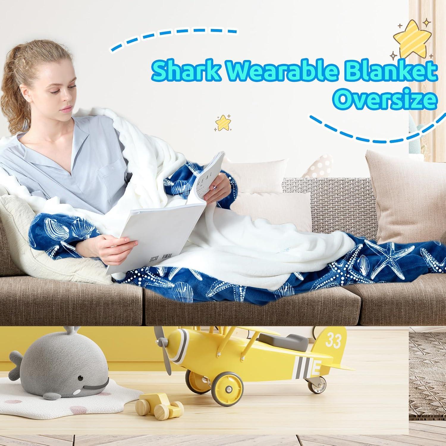imageTouchat Shark Blanket Hoodie Onesie Wearable Blankets Hoodie Adult Warm Flannel Throw Blanket Tail Sleeping Bag Cartoon Costume Shark Onesie Funny Gifts for Adults PinkMBstarfish