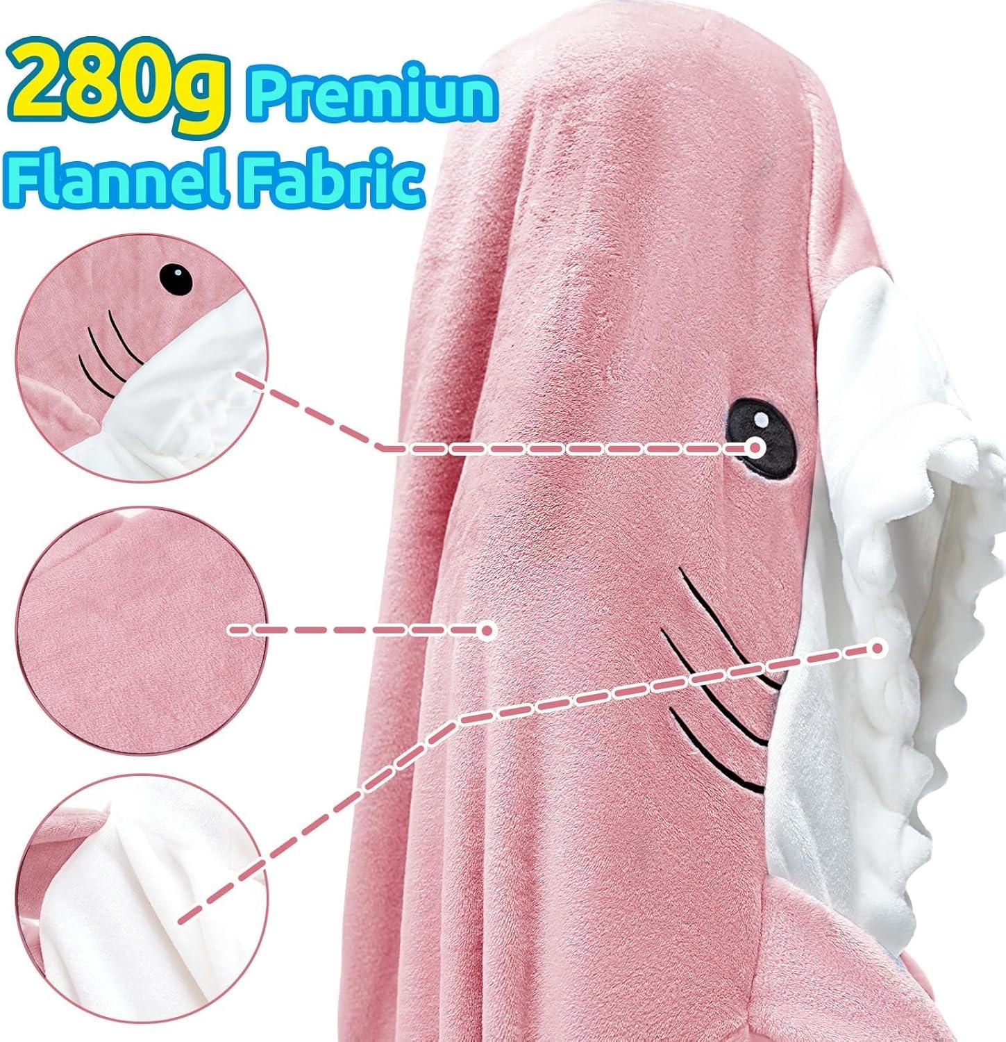 imageTouchat Shark Blanket Hoodie Onesie Wearable Blankets Hoodie Adult Warm Flannel Throw Blanket Tail Sleeping Bag Cartoon Costume Shark Onesie Funny Gifts for Adults PinkMPink