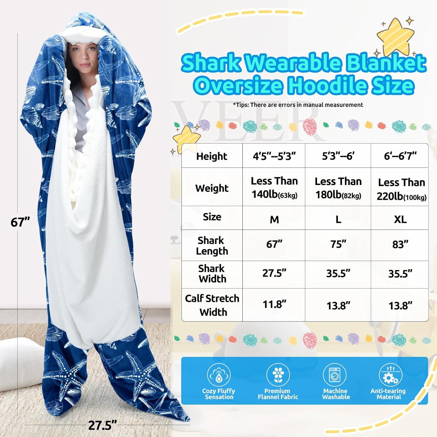 imageTouchat Shark Blanket Hoodie Onesie Wearable Blankets Hoodie Adult Warm Flannel Throw Blanket Tail Sleeping Bag Cartoon Costume Shark Onesie Funny Gifts for Adults PinkMBstarfish