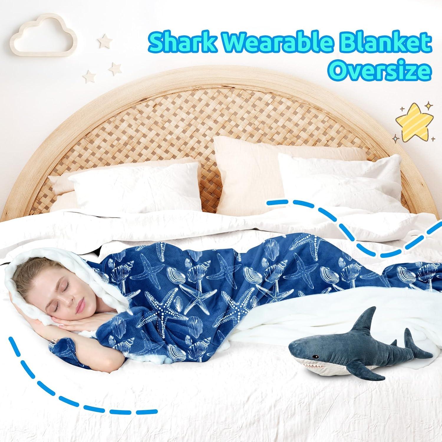 imageTouchat Shark Blanket Hoodie Onesie Wearable Blankets Hoodie Adult Warm Flannel Throw Blanket Tail Sleeping Bag Cartoon Costume Shark Onesie Funny Gifts for Adults PinkMBstarfish