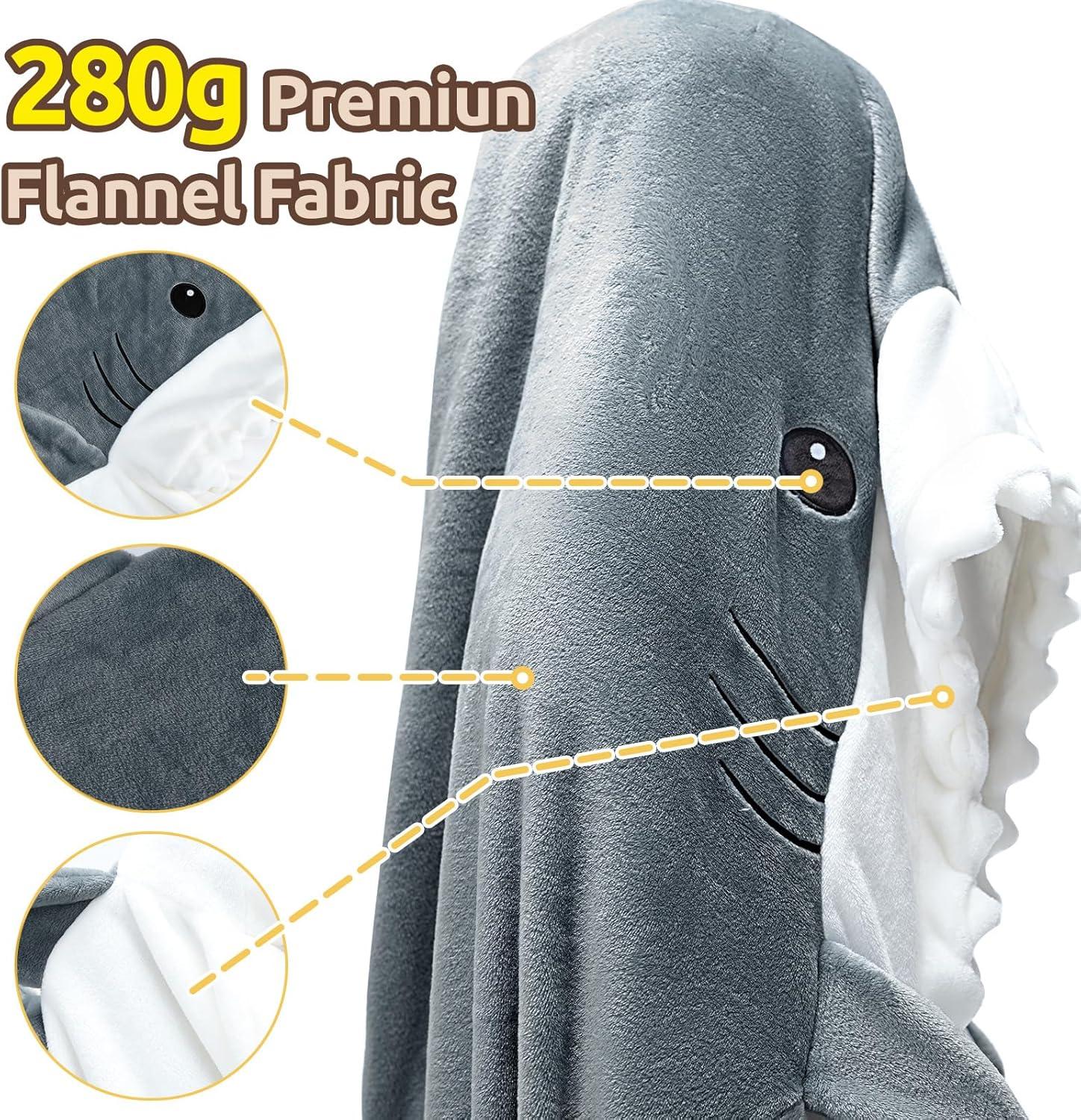 imageTouchat Shark Blanket Hoodie Onesie Wearable Blankets Hoodie Adult Warm Flannel Throw Blanket Tail Sleeping Bag Cartoon Costume Shark Onesie Funny Gifts for Adults PinkMGrey