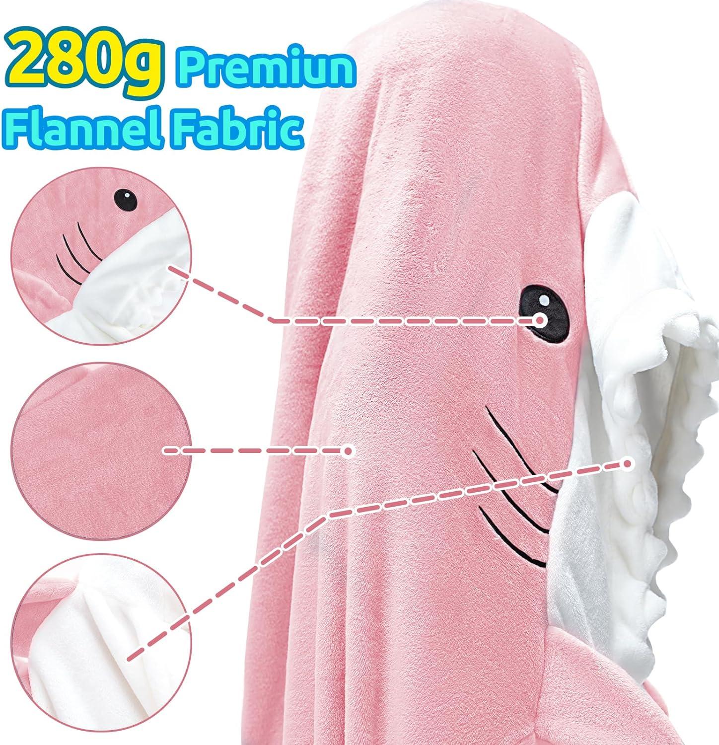 imageTouchat Shark Blanket Hoodie Onesie Wearable Blankets Hoodie Adult Warm Flannel Throw Blanket Tail Sleeping Bag Cartoon Costume Shark Onesie Funny Gifts for Adults PinkMPink