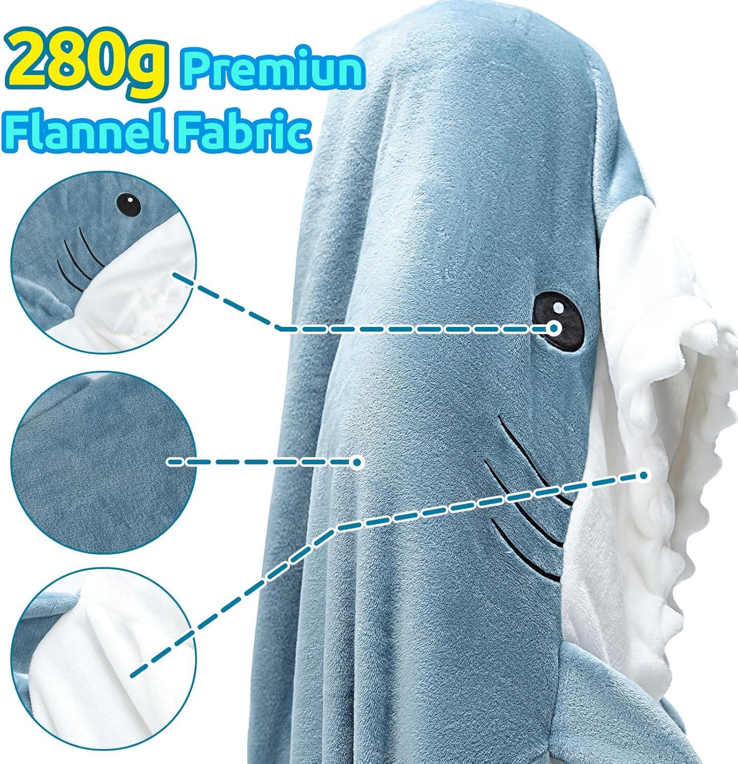 imageTouchat Shark Blanket Hoodie Onesie Wearable Blankets Hoodie Adult Warm Flannel Throw Blanket Tail Sleeping Bag Cartoon Costume Shark Onesie Funny Gifts for Adults PinkMBlue
