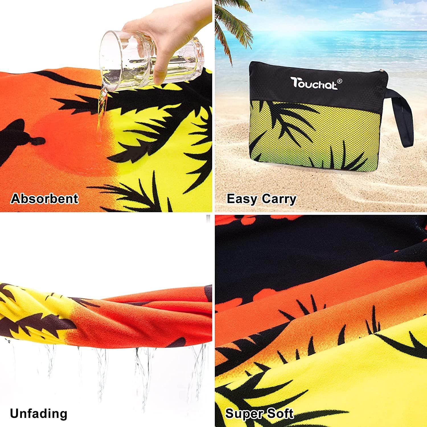 image:imageTouchat Beach Towel OversizedSuper Absorbent Sand Free Thick Microfiber Beach Towel Coconut and Orange 30x60Coconut and Orange