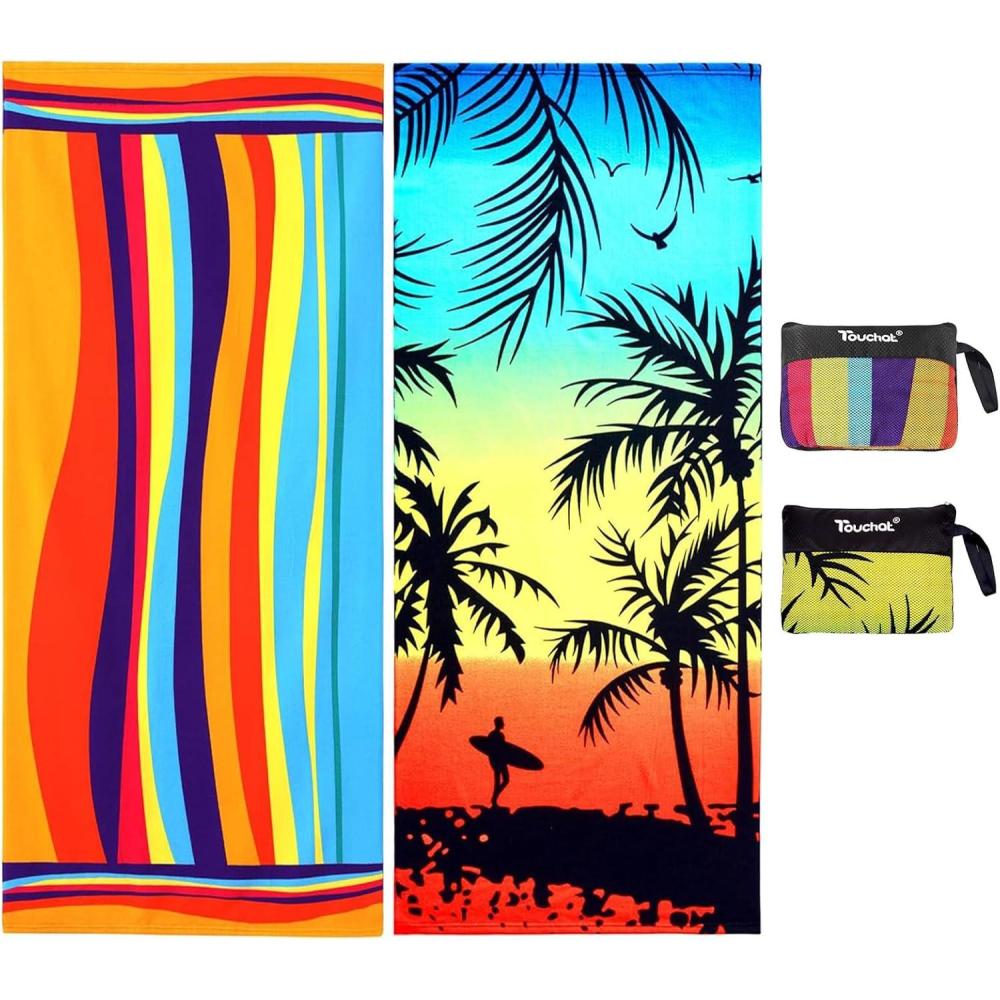 image:imageTouchat Beach Towel OversizedSuper Absorbent Sand Free Thick Microfiber Beach Towel Coconut and Orange 30x60Coconut and Orange