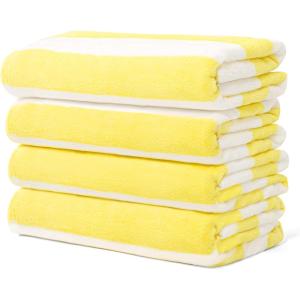 Touchat Beach Towel Oversized,Super Absorbent Sand Free Thick Microfiber Beach Towel (Coconut and Orange, 30”x60“)(Yellow 4pack)