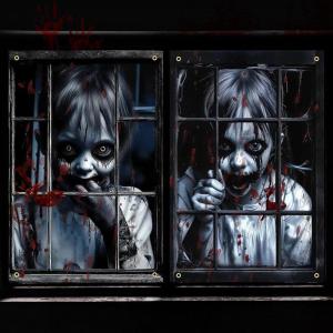 2 Halloween Decoration Effrayant Fenetre 120 x 80 cm Horreur Halloween Bannière Décoration Couverture de Fenêtre D&rsquo;halloween Décorations Rideaux D&rsquo;horreur pour Accessoires décoration(D)
