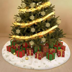 122 cm – Couverture de sapin de Noël ronde de 122 cm – Jupe de sapin de Noël avec barre lumineuse et ornements de flocons de neige – Tapis de sapin de Noël pour décoration de Noël, décoration