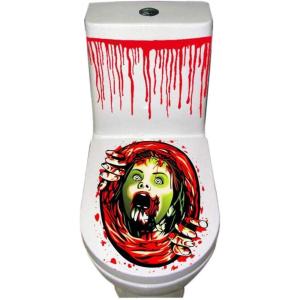 1pc Skeleton toilettes Couverture Zombie Restroom porte autocollants Halloween Stickers muraux effrayant pour Décorations festives