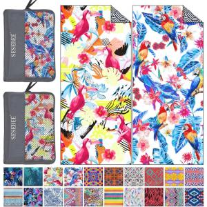 Serviettes de Plage 100% Coton, Lot de 2 Serviettes de Piscine de Style bohème 32 x 71 Pouces pour Hommes et Femmes, Serviettes absorbantes et à séchage Rapide (Fleur Lumineuse)(Fleurs et Oiseaux)