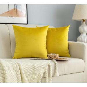 Paire de taies d&rsquo;oreiller en velours pour canapé et lit, housses de coussins, anti-acariens et hypoallergéniques, décoration de maison avec fermeture éclair invisible, 2 pièces (30 x 50 cm, marron)(Jaune)