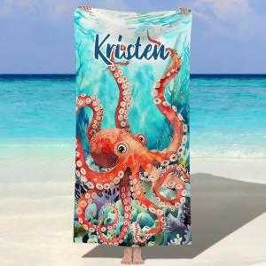 NIBESSER Serviette de Plage Personnalisée avec Nom Microfibre Serviette de Plage Douce et Confortable adaptée pour – Bord de mer, Plage, Natation, Fitness, Camping, Yoga(Pieuvre)