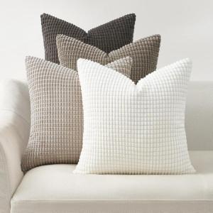 Topfinel Housses de Coussin Canapé 40×40 Bleu Dégardé Housse Coussin Palette Petits Motifs à Carreaux Coussins Décoratifs Boheme en Velours Côtelé pour Chambre Maison Lit, Lot de 4(Naturelle)