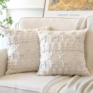 Artscope Lot de 2 Doux Peluche Laine Courte Velours Décoratif Housses de Coussin Luxe Style pour Canapé Chambre – Modernes Forme de Diamant Beige, 30 x 50 cm(Beige-wapiti et Arbre)