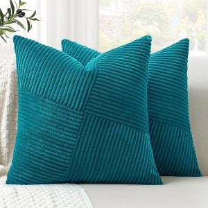 MIULEE Lot de 2 Housses de Coussins Corduroy Housses de Coussins décoratives avec Fermeture éclair cachée Convient pour Chambre à Coucher Salon Blanc cassé 40X40 CM(Bleu Lac)