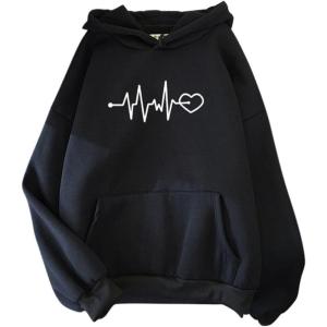 à Capuche Manches Longues pour Femme imprimé en de cœur avec Pull décontracté Automne Doux Confortable Streetwear Hauts d&rsquo;extérieur Sports Sweat a Sweat Manga Fille 12 Ans Rose Femme(Le Noir)